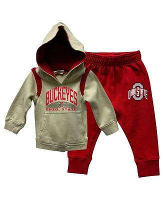 Wes Willy Baby Boys and Girls Ohio State Buckeyes Colorblock Pullover Hoodie Sweatpants Set
