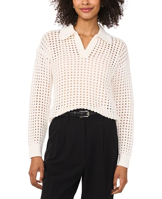 Vince Camuto Women's Mesh Stitch Johnny-Collar Sweater