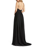 Mac Duggal Women's Plunge Neck High Slit Gown