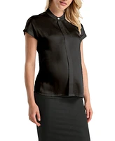 Marion Maternity Short Sleeve Satin Shell Top with Concealed Nursing Zip