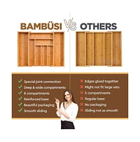 Bambusi Expandable Silverware Organizer - Bamboo Kitchen Drawer Organizer, Utensil Holder