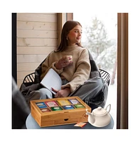 Bambusi Bamboo Tea Bag Organizer - Tea Organizer: Wooden Tea Box with 8 Compartments, Acrylic Window, and Magnetic Lid, Keeps Tea Bags Fresh