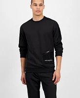 Karl Lagerfeld Paris Men's Slim Fit Scuba Crewneck Long Sleeve Mesh Pocket Sweatshirt