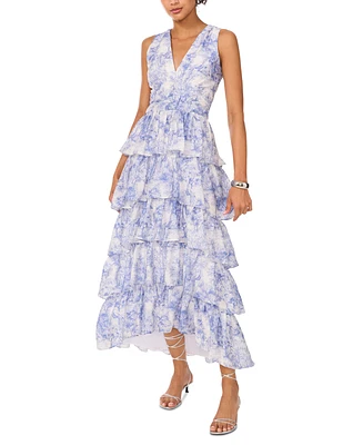 1.state Women's Printed Tiered Ruffled Maxi Dress