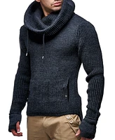 Leif Nelson Men's Cowl Neck Knitted Pullover with Thumbhole Cuffs