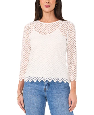 Vince Camuto Women's Lace Crewneck 3/4-Sleeve Top