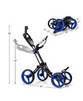 Gymax 4 Wheels Folding Golf Push Cart W/ Adjustable Handle Foot Brake