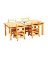 ECR4Kids 24in x 48in Rectangular Hardwood Table with 16in Legs and Four 8in Chairs, Honey