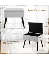Costway 2 Pcs Velvet Vanity Stool Ottoman with Storage Solid Wood Legs Flip-Up Top