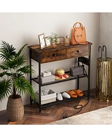 Costway Entryway Table with Charging Station Narrow Console 2 Drawers