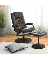 Gouun 360 Pvc Leather Swivel Recliner Chair with Ottoman