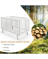 Gymax Wooden Baby Crib 3-Height Adjustable Wood Mini Crib Non-Toxic Finish