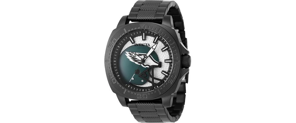 Invicta Men's 47872 Nfl Philadelphia Eagles Quartz 3 Hand Silver, Black Dial Watch