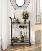 Slickblue Home Bar Serving Cart with 2 Mirrored Shelves Elegant for Entertaining and Storage