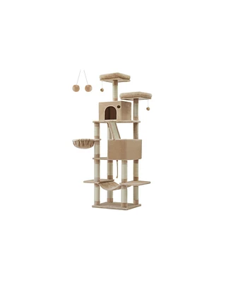 Slickblue 66.1-Inch Large Cat Tree Cat Tower with 13 Scratching Posts for Play and Climbing Fun