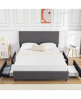 gaomon Queen Size Platform Bed Frame with Adjustable Headboard and 4 Storage Drawers