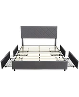 gaomon Queen Size Platform Bed Frame with Adjustable Headboard and 4 Storage Drawers