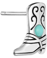 Simulated Turquoise Etched Cowboy Boot Stud Earrings in Sterling Silver