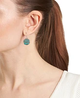 Turquoise Inlay Polished Tree Disc Drop Earrings in Sterling Silver