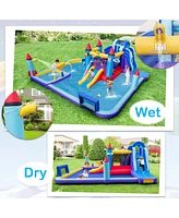 Costway Rocket Theme Inflatable Water Slide Park with 2 Slides Splash Pool & 1100W Blower