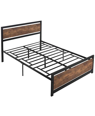 Homcom Full Bed Frame with Headboard & Footboard, Strong Metal Slat Support Bed Frame w/ Underbed Storage Space, No Box Spring Needed