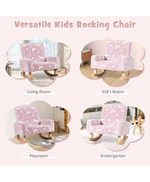 Gouun Kids Rocking Chair Upholstered Flannel Children Rocker with Solid Poplar Wood Rocking Feet