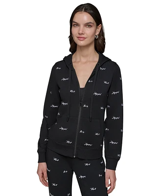 Karl Lagerfeld Paris Women's Mini Script Logo-Print Full-Zip Hoodie