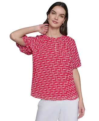 Karl Lagerfeld Paris Women's Printed Chiffon Pleated Top