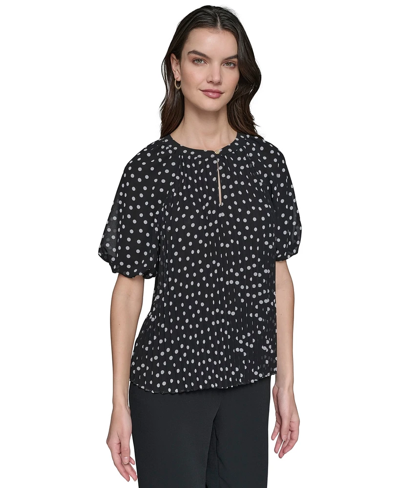 Karl Lagerfeld Paris Women's Printed Chiffon Pleated Top