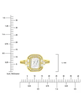 Cubic Zirconia Mixed Cut Halo Statement Ring 14k Gold-Plated Sterling Silver