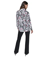 Karl Lagerfeld Paris Women's Printed Oversized Button-Front Top