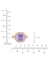 Purple & White Cubic Zirconia Double Halo Statement Ring 14k Rose Gold-Plated Sterling Silver