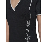 Karl Lagerfeld Paris Women's Embroidered Logo V-Neck T-Shirt Dress