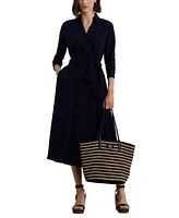 Lauren Ralph Striped Straw Brie Tote Bag