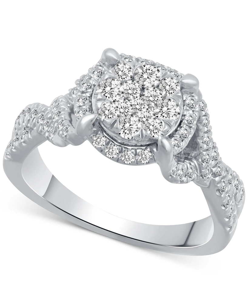 Diamond Cluster Engagement Ring (3/4 ct. t.w) in 14k White Gold