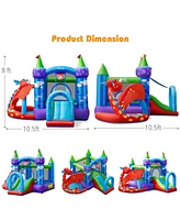 Gymax Kids Inflatable Bounce House Dragon Jumping Slide Bouncer Castle W/ 750W Blower