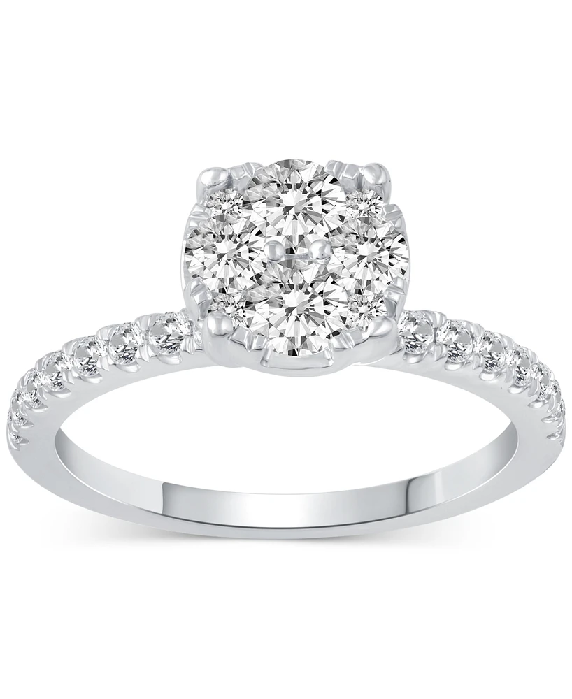 Diamond Cluster Engagement Ring (1 ct. t.w) in 14k White Gold