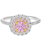 Macy's Pink & White Cubic Zirconia Halo Engagement Ring in Sterling Silver