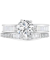 Cubic Zirconia Round & Baguette Bridal Set Sterling Silver