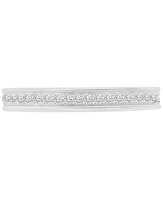 Cubic Zirconia Square Style Accented Band Sterling Silver