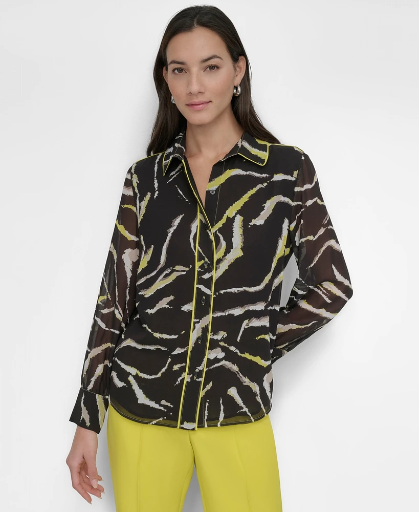 Dkny Women's Printed Collared Button-Front Shirt