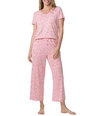 Tommy Hilfiger Women's 2-Pc. Short-Sleeve T-Shirt & Wide-Leg Cropped Pants Pajama Set