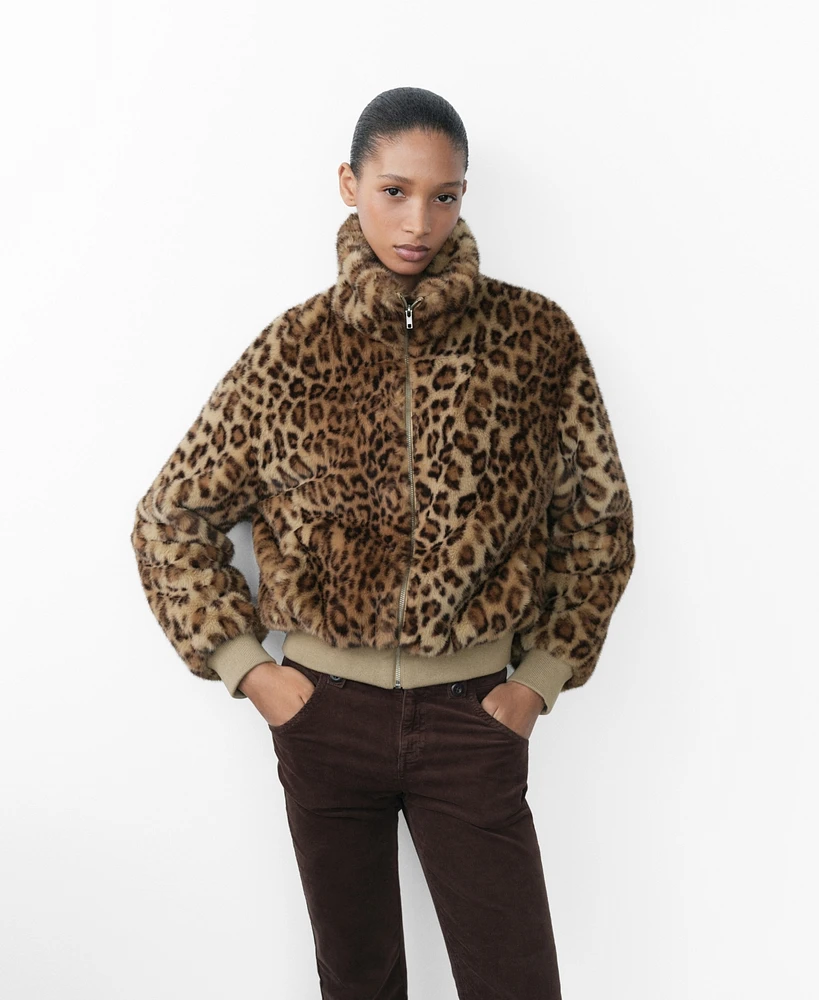 Mango Women's Leopard Fur-Effect Jacket