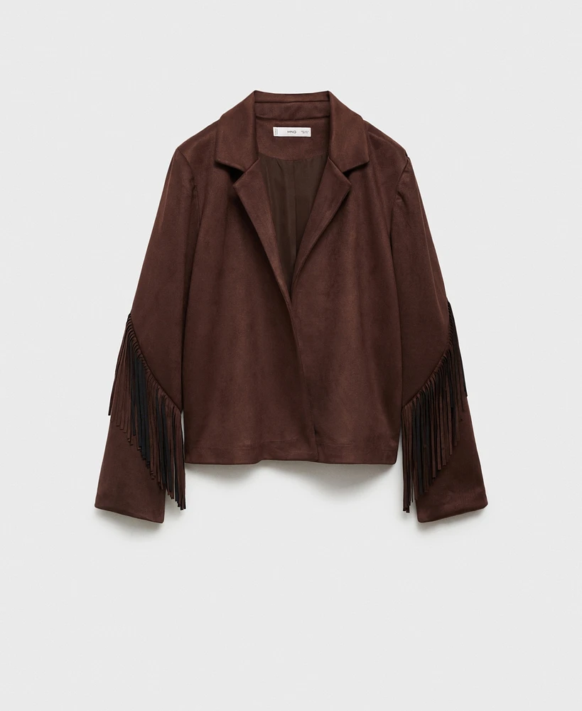 Mango Women's Leather-Effect Fringed Jacket