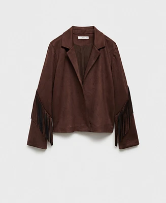 Mango Women's Leather-Effect Fringed Jacket