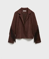 Mango Women's Leather-Effect Fringed Jacket