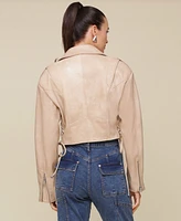 Avec Les Filles Women's Wide-Shoulder Cropped Biker Jacket