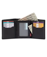 Levi's Men's Rfid Genuine Leather Trifold Wallet with Hidden Zipper Pocket