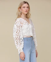 Avec Les Filles Women's V-Neck Cropped Puff-Sleeve Shirt