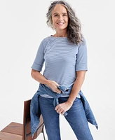 Style & Co Women's Striped Boat-Neck Elbow-Sleeve Top, Exclusively at Macy's